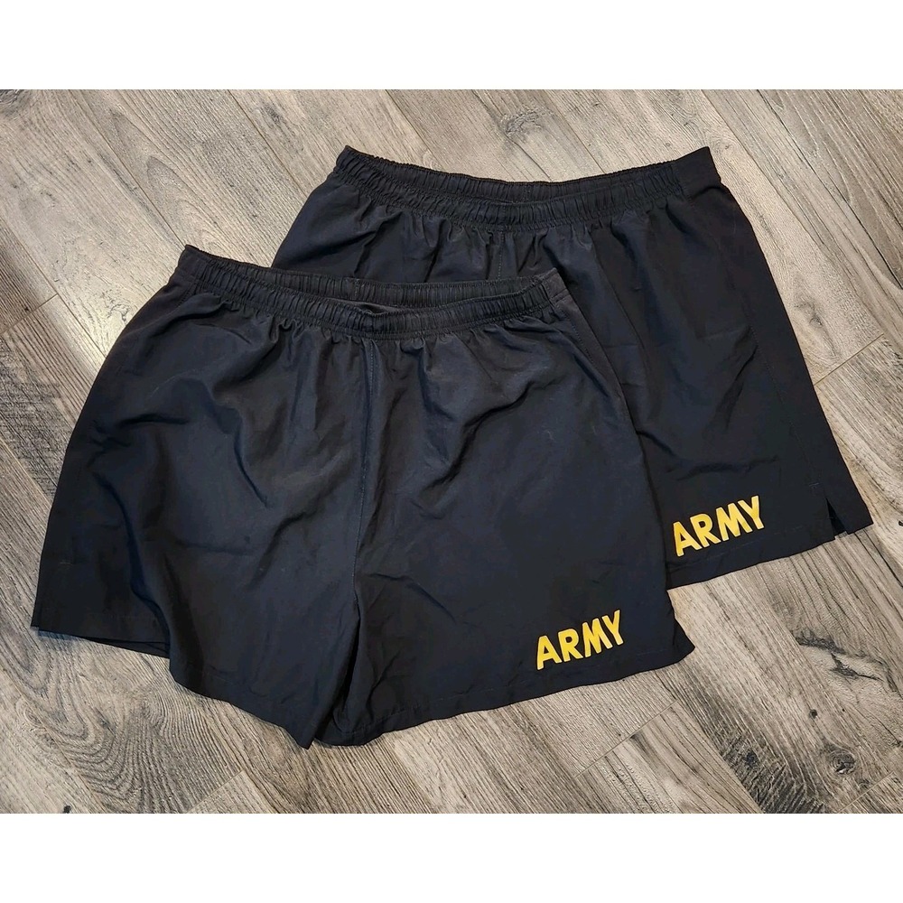 2 LARGE APFU Shorts Army Black and Gold PT Physical Fitness Shorts Trunks UNISEX